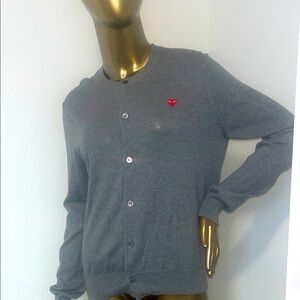 Comme des Garcons Gray Cotton Cardigan with Red Heart in Excellent Condition